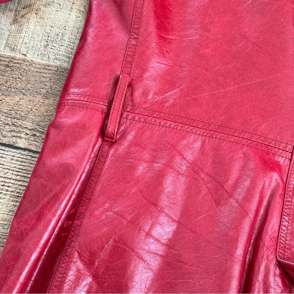 Double-Breasted Red Leather Trench Jacket MEDIUM - Picture 6 of 11